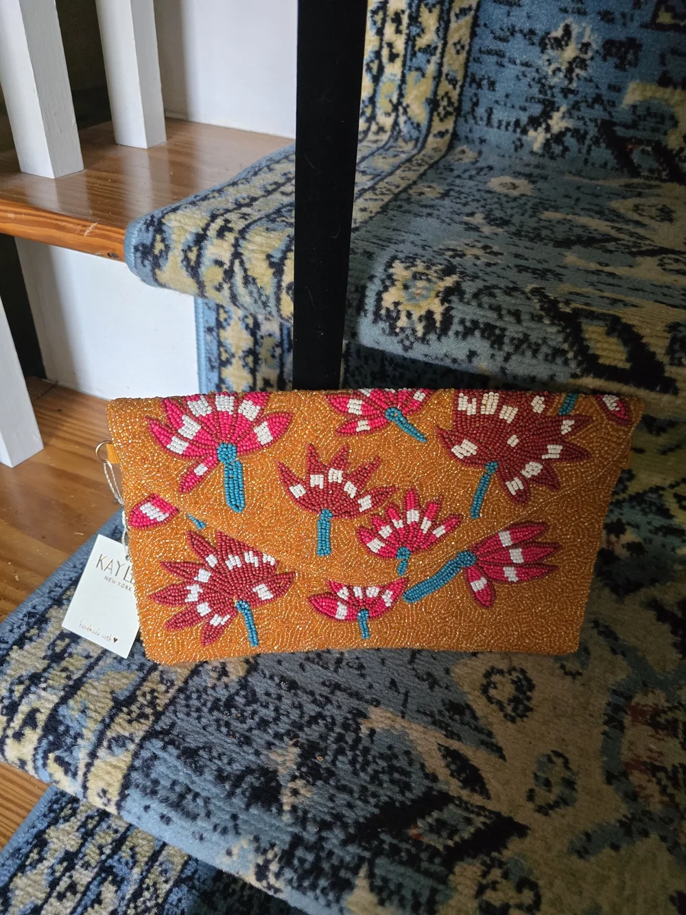Kaylee Beaded Floral Clutch - Orange